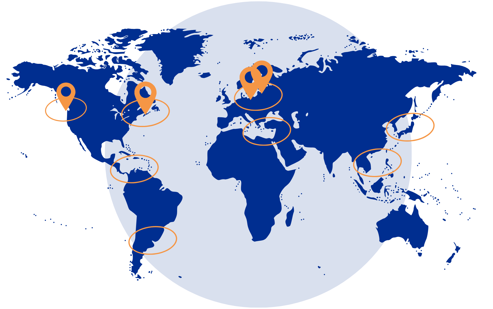 OCE global presence map with office locations and regional highlights